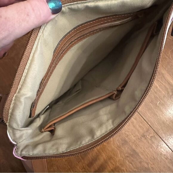 New! Vegan Leather Pink and White Striped Crossbody - Picture 4 of 4